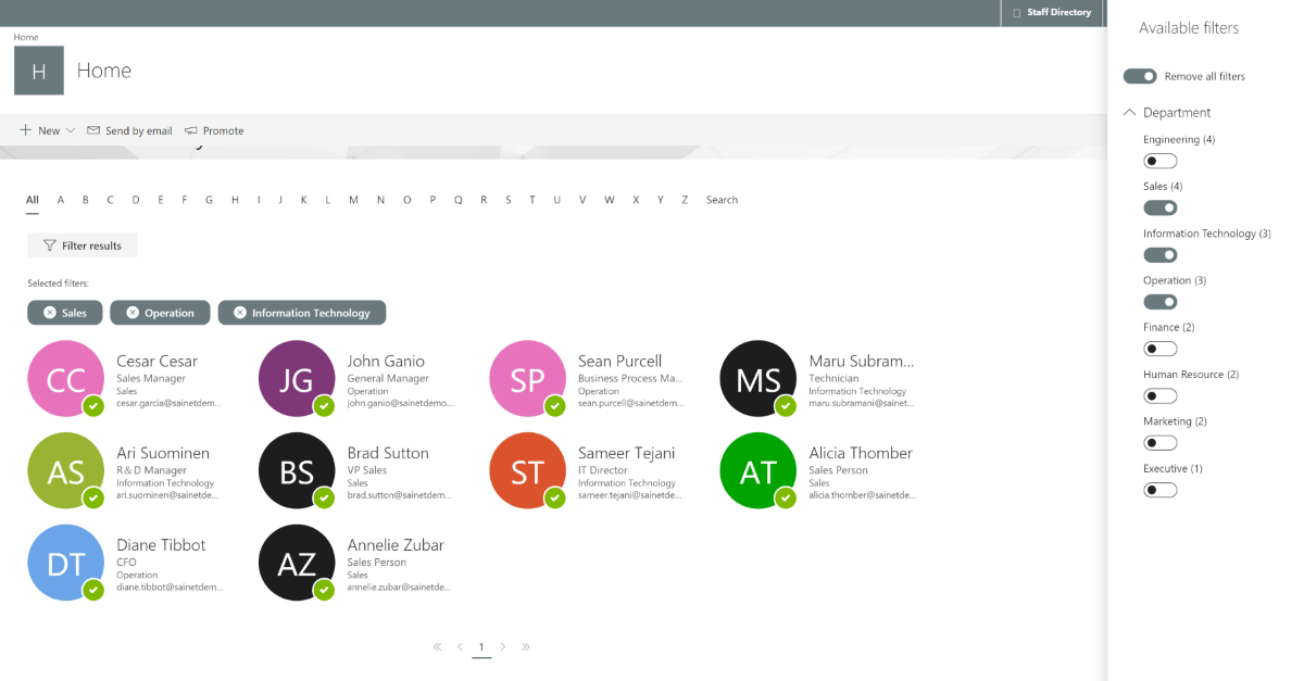 Staff Directory Artificial Intelligence, Office 365, SharePoint